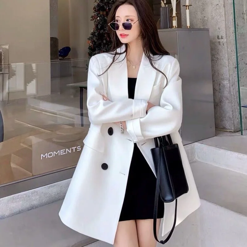 [JPQF] White Suit Jacket Woman 2023 Spring and Autumn Korean Version Loose Casual Temperament Double-breasted Jacket Woman Women's travel jackets