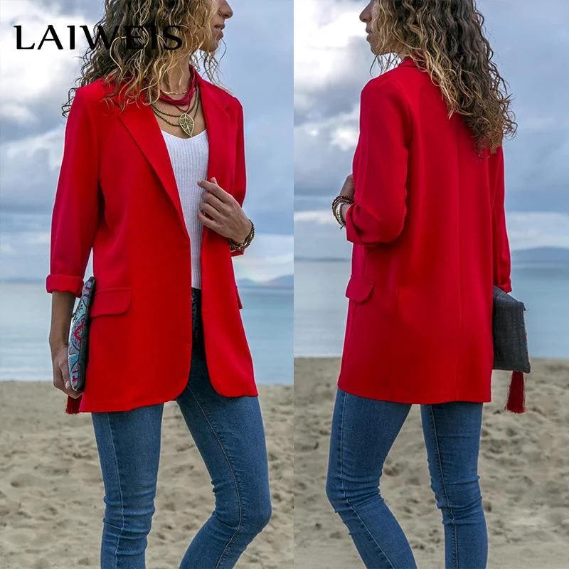 LAIWEIS Casual Women Slim Suit Blazer Jacket Coat Red Long Sleeve Blazer Business Office Ladies Outwear Autumn Slim Outwear