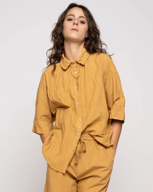 Organic Crinkle Short Sleeve Button-Up Shirt Chic Shirt Dress