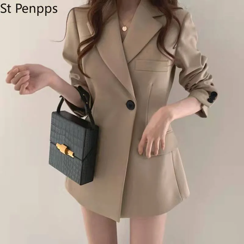 Spring and Autumn Korean Long Women Blazer Jacket Office Lady Casual Slim Suit Blazers Coat Solid Work Female Outerwear 2023 Women's Adidas jackets