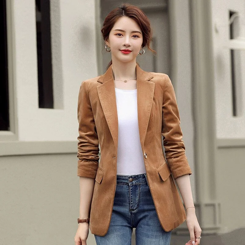 Spring and autumn women's long-sleeved casual small suit formal wear jacket slim slimming solid color corduroy jacke Women's wool jackets