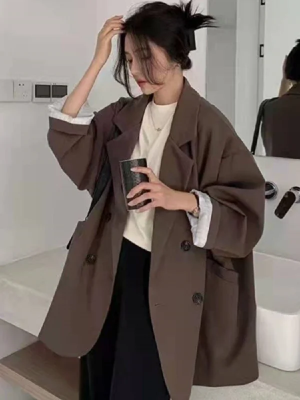 Spring Korean Jacket Female Long-sleeved Loose Casual Oversize Blazer Jacket Brown Beige Black Blazer Jacket Women's insulated jackets