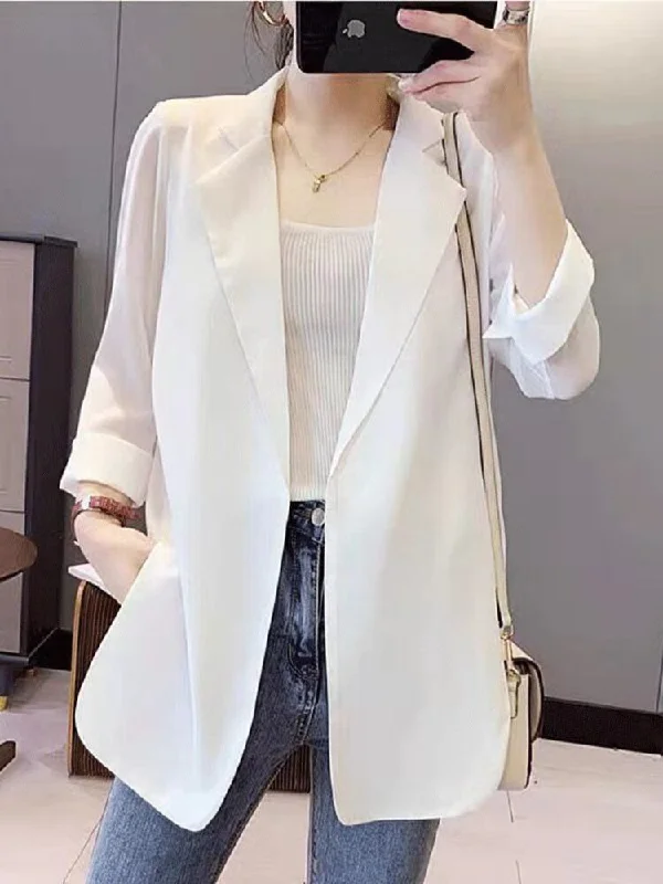 Spring Summer Chiffon Small Suit Jacket Loose Sunscreen Mid-length Suit Women's Cardigan Casual Top  Blazer Women Coat Tops Women's military-style jackets