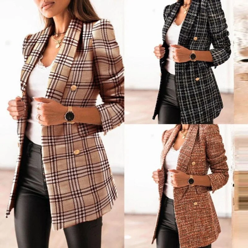 Stylish Women Plaid Jackets Vintage Office Vintage Lapel Neck Elegant Long Sleeve Casual Loose Korean Chic Outwear Women's best-selling jackets