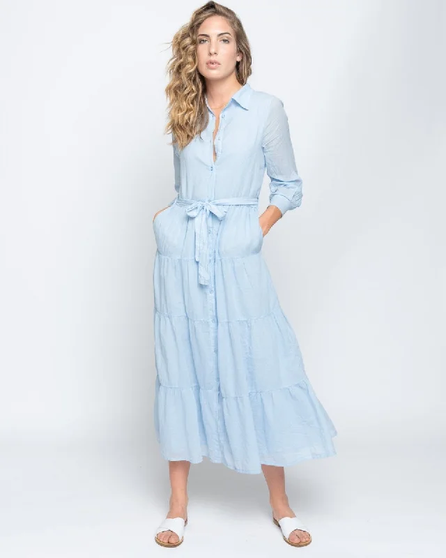 Tie-Waist Tiered Button-Up Shirtdress Elegant Shirt Dress