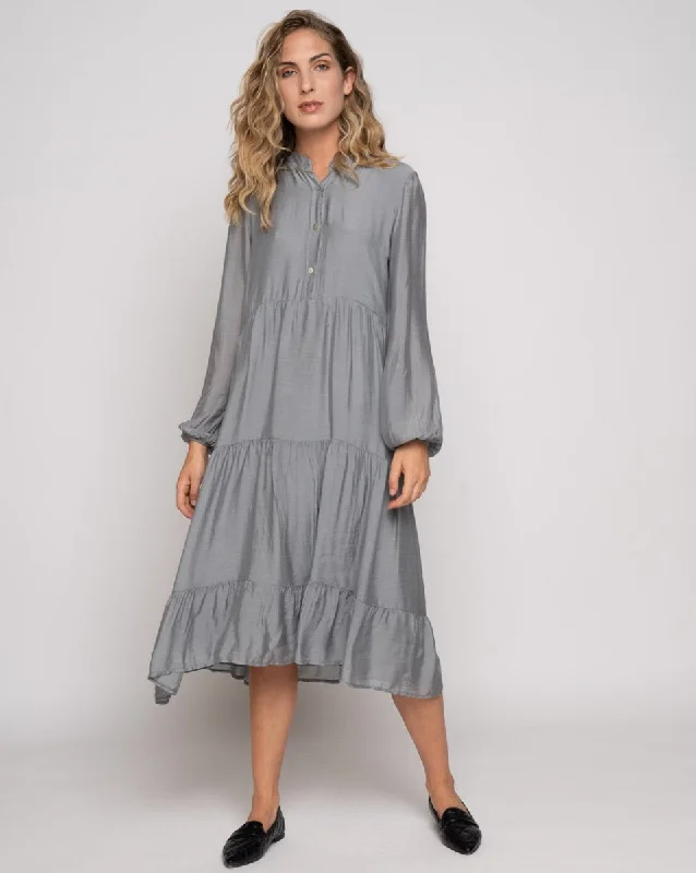 Tiered Band Button-Up Shirtdress Classic Shirt Dress