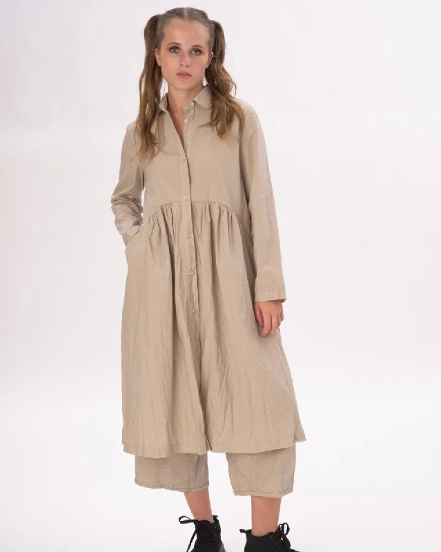 Tiered Waist Organic Cotton Shirt Dress High-Waisted Shirt Dress