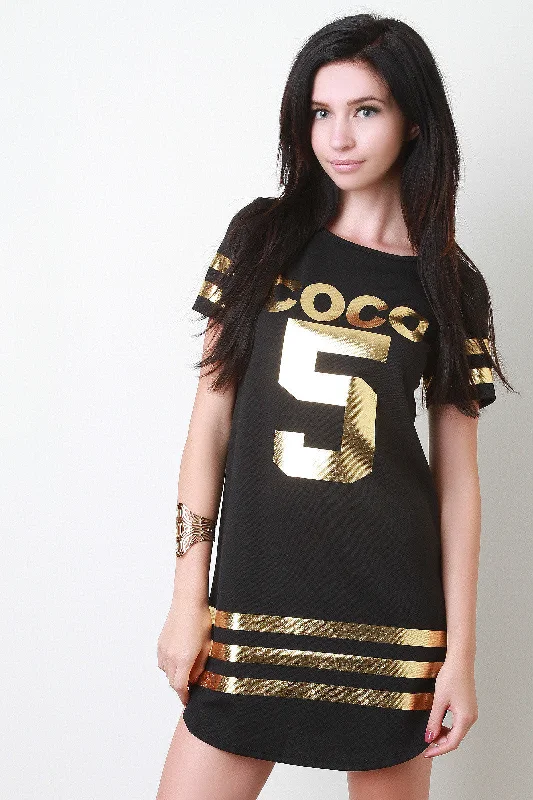 Metallic Coco 5 Jersey Shirt Dress Bohemian Shirt Dress