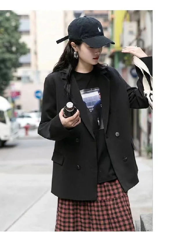 Woman Blazer 2023 Vintage Double Breasted Long Sleeve Pocket Korean Women Jacket Casual Street Pink Blazer Mujer Women's Levi’s jackets