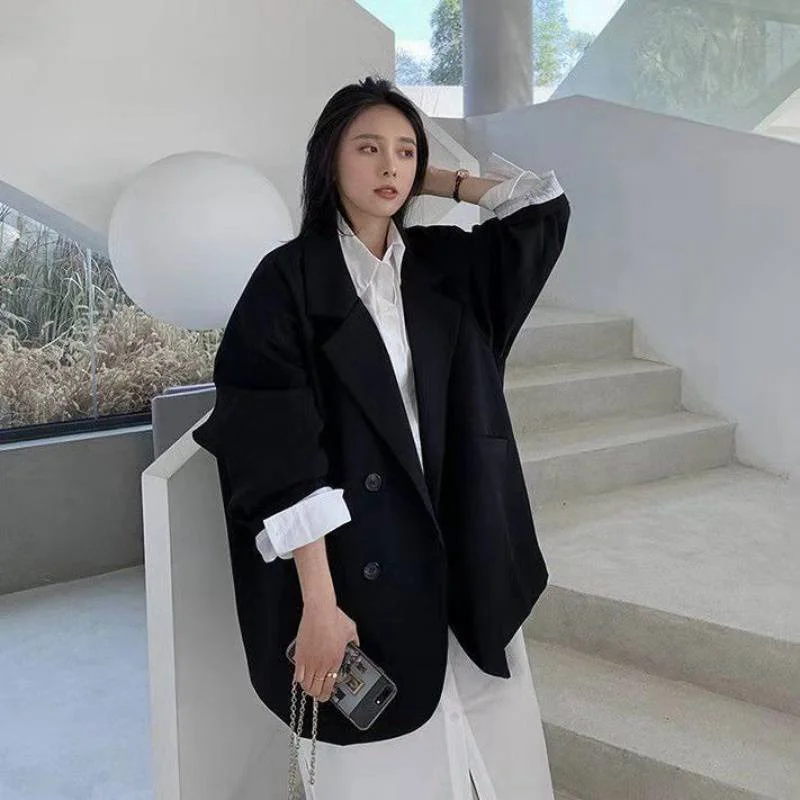 Women's Jacket Blazer Retro Double Breasted Korean Niche Feature Simple Solid Color Casual Oversized Women's Blazer Traf Women's Columbia jackets