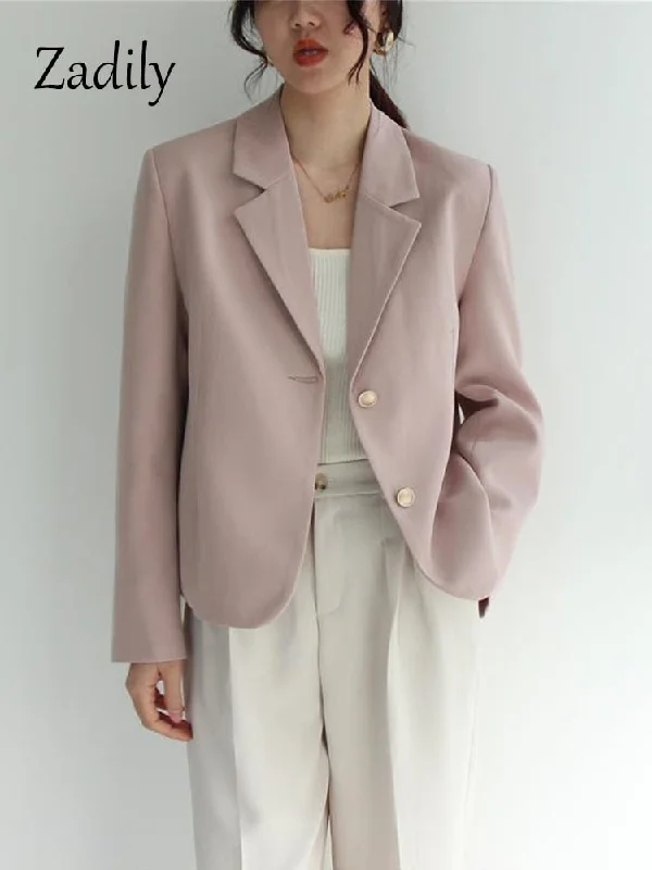 Zadily 2023 Autumn Korean Style Long Sleeve Pink Blazer Women Casual Ladies Suit Female Work Clothing Coat Jacket