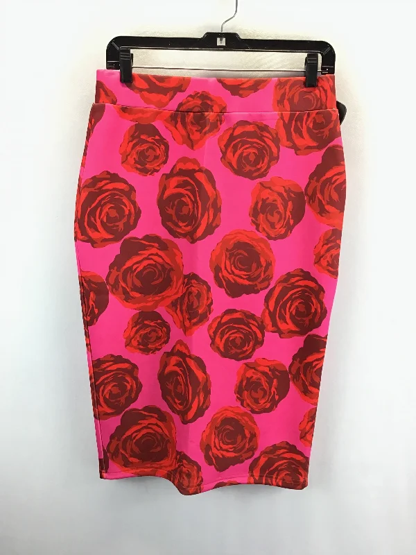 Skirt Midi By New York And Co In Pink & Red, Size: M Vintage Printed Skirt